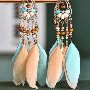 MULTICOLOR BOHEMIAN HOLLOW-OUT FEATHER TASSEL EARRINGS
